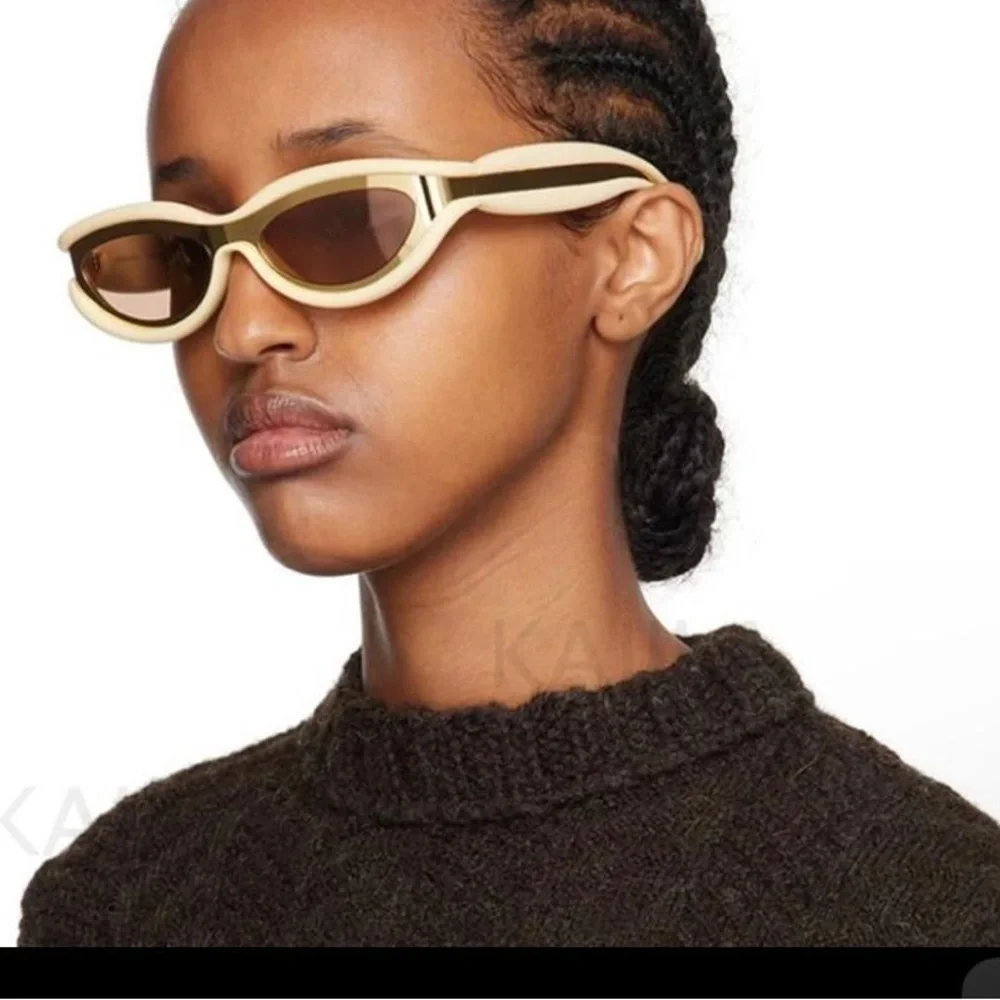 Luxury futuristic cat eye oval mustard pastel yellow steampunk sunglasses